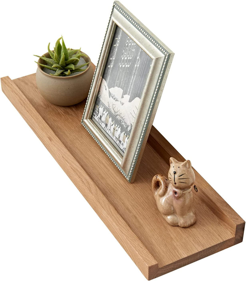 Oak Floating Shelves Natural Wood Wall Mounted Display Picture Ledge Wall Shelf for Home Office Living Room Bedroom Wall Storage Shelf 4X12 Inch Furniture > Shelving > Wall Shelves & Ledges TREOAKWIS 4X20 inch  