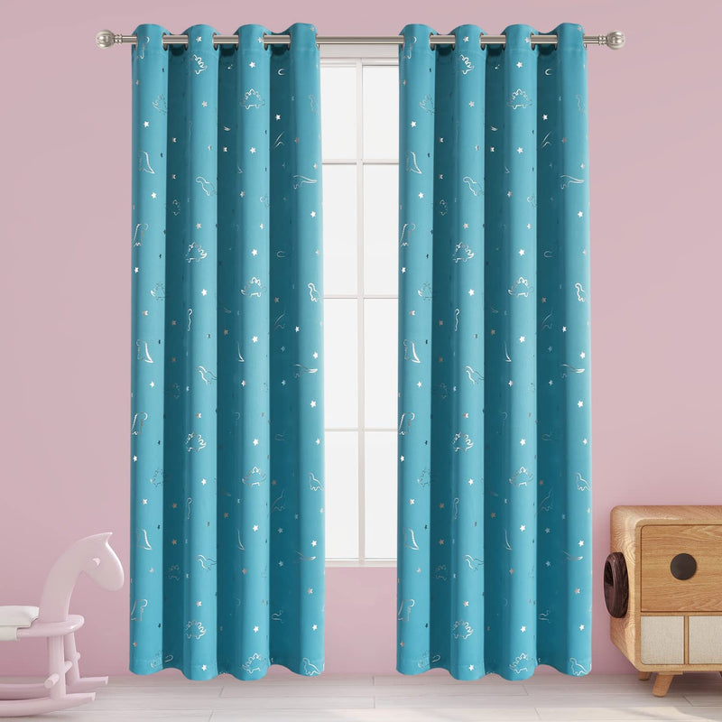 LORDTEX Dinosaur and Star Foil Print Blackout Curtains for Kids Room - Thermal Insulated Curtains Noise Reducing Window Drapes for Boys and Girls Bedroom, 42 X 84 Inch, Grey, Set of 2 Panels Home & Garden > Decor > Window Treatments > Curtains & Drapes LORDTEX Teal 52 x 95 inch 