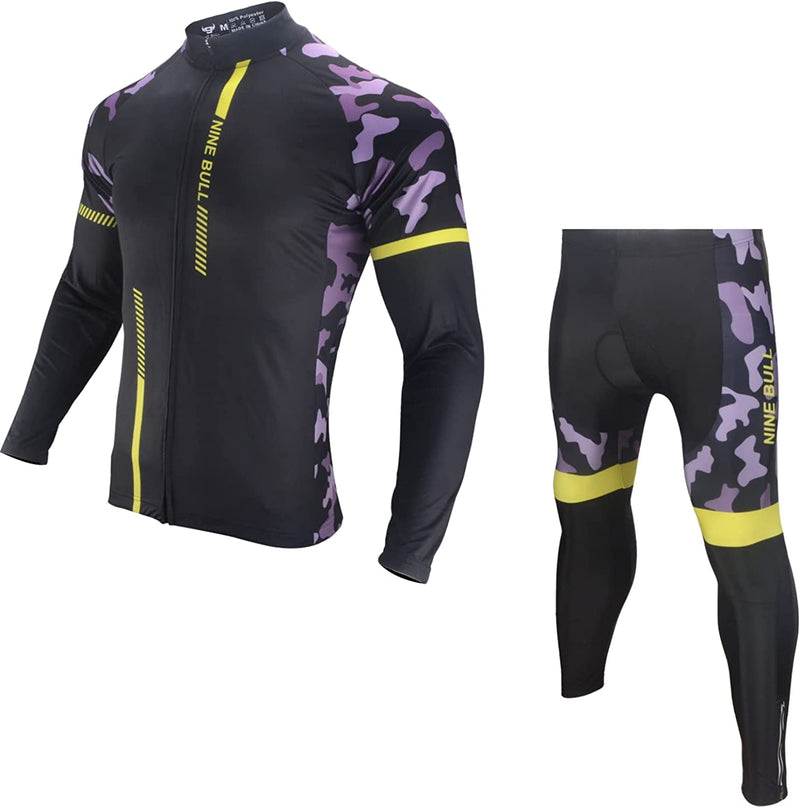 Men'S Cycling Jersey Set - Reflective Quick-Dry Biking Shirt and 3D Padded Cycling Bike Shorts Sporting Goods > Outdoor Recreation > Cycling > Cycling Apparel & Accessories nine bull Purple-black X-Large 