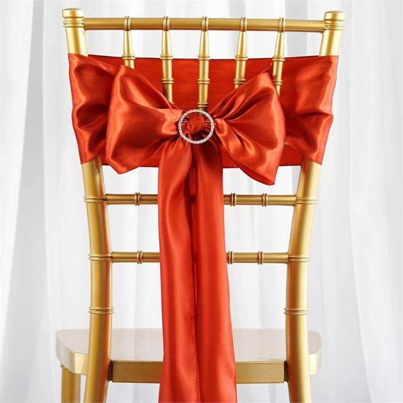 Efavormart 25Pcs Gold SATIN Chair Sashes Tie Bows for Wedding Events Decor Chair Bow Sash Party Decoration Supplies 6 X106" Arts & Entertainment > Party & Celebration > Party Supplies Efavormart.com Burnt Orange  