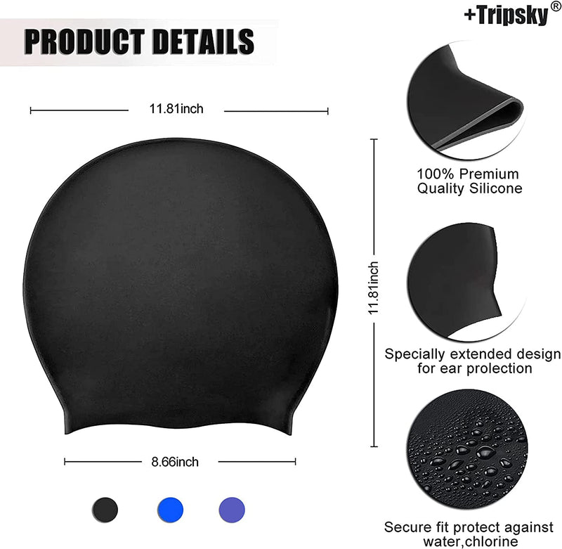 Tripsky Extra Large Swim Cap for Women Men,Waterproof Silicone Swimming Caps Ideal for Long Hair, Thick Curly Hair & Dreadlocks Braids Weaves Afro Hair - Keep Hairstyle Unchanged Sporting Goods > Outdoor Recreation > Boating & Water Sports > Swimming > Swim Caps Tripsky   