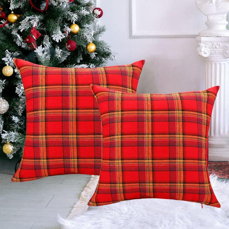 ZUYUSUT Set of 2 Christmas Pillow Covers 18 X 18 Inch Christmas Decorations Tartan Red Yellow Buffalo Plaid Cushion Covers Winter Xmas Holiday Farmhouse Throw Pillowcase for Home Couch Outdoor Home & Garden > Decor > Seasonal & Holiday Decorations ZUYUSUT Red Yellow Plaid 2 PCS,18 x 18 Inch 