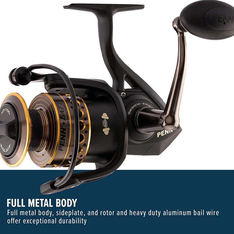PENN Battle Spinning Reel Kit, Size 5000, Includes Reel Cover and Spare Anodized Aluminum Spool, Right/Left Handle Position, HT-100 Front Drag System Sporting Goods > Outdoor Recreation > Fishing > Fishing Reels Pure Fishing   
