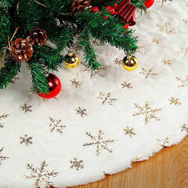 Ssxinyu Plush Christmas Tree Skirt Snowflakes Printed Tree Blanket Practical Xmas Decorations for Home Bar Party Home & Garden > Decor > Seasonal & Holiday Decorations > Christmas Tree Skirts Ssxinyu 2 Gold 