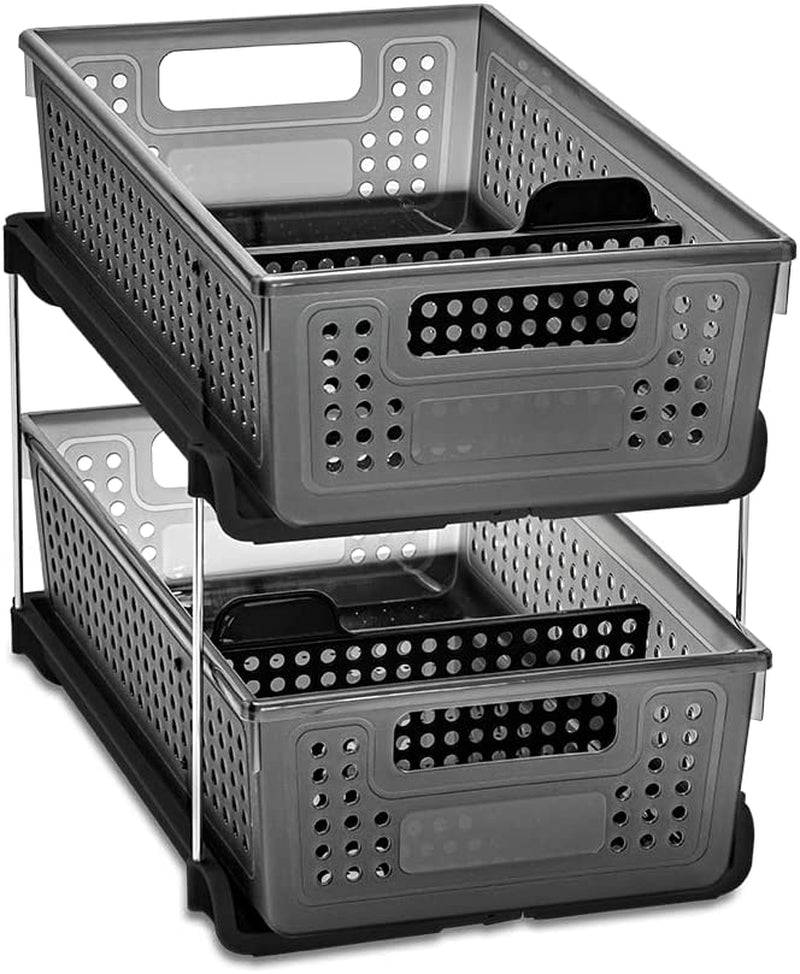 Madesmart 2-Tier Organizer, Multi-Purpose Slide-Out Storage Baskets with Handles and Dividers, Frost Home & Garden > Household Supplies > Storage & Organization madesmart Carbon Antimicrobial Pack of 1