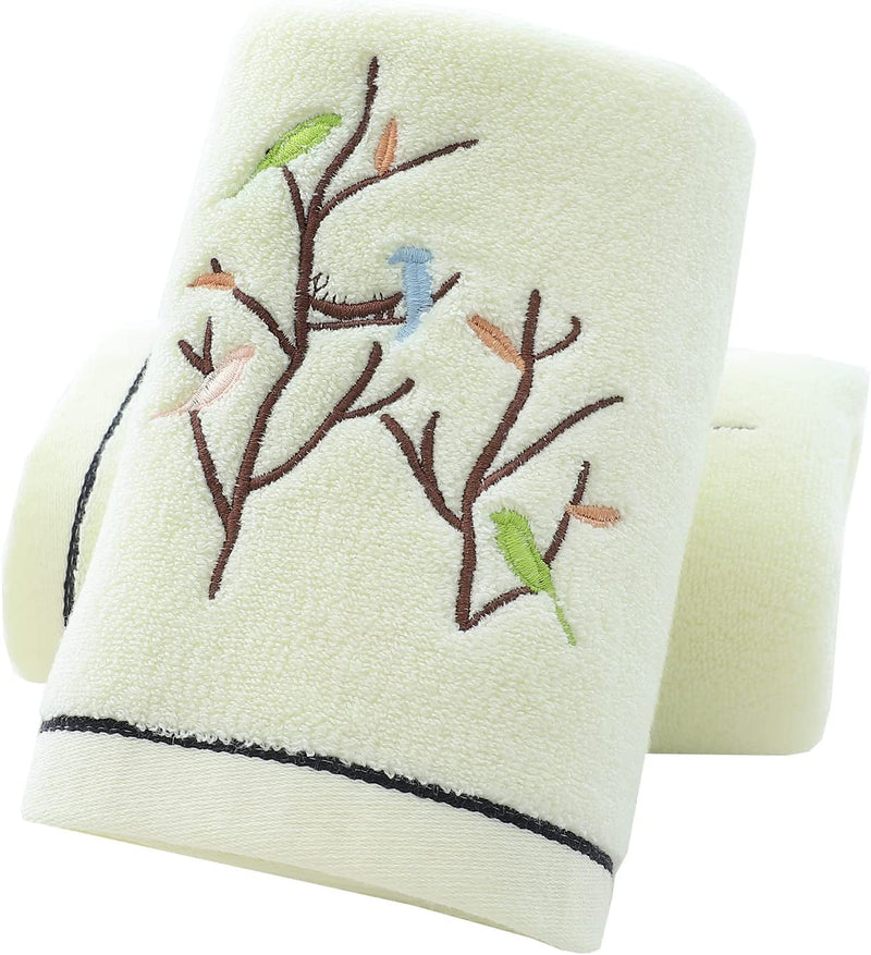 Pidada Hand Towels Set of 2 Embroidered Bird Tree Pattern 100% Cotton Highly Absorbent Soft Luxury Towel for Bathroom 13.8 X 29.5 Inch (Brown) Home & Garden > Linens & Bedding > Towels Pidada 2 Light Yellow 13.8 x 29.5 