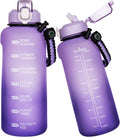 Seekua Half Gallon / 64 Oz Large Water Bottle with Straw & Time Marker Motivational Sports Drinking Bottle with Paracord Handle & Reminder (Transparent Black) Sporting Goods > Outdoor Recreation > Winter Sports & Activities Seekua Light Violet / Dark Violet  