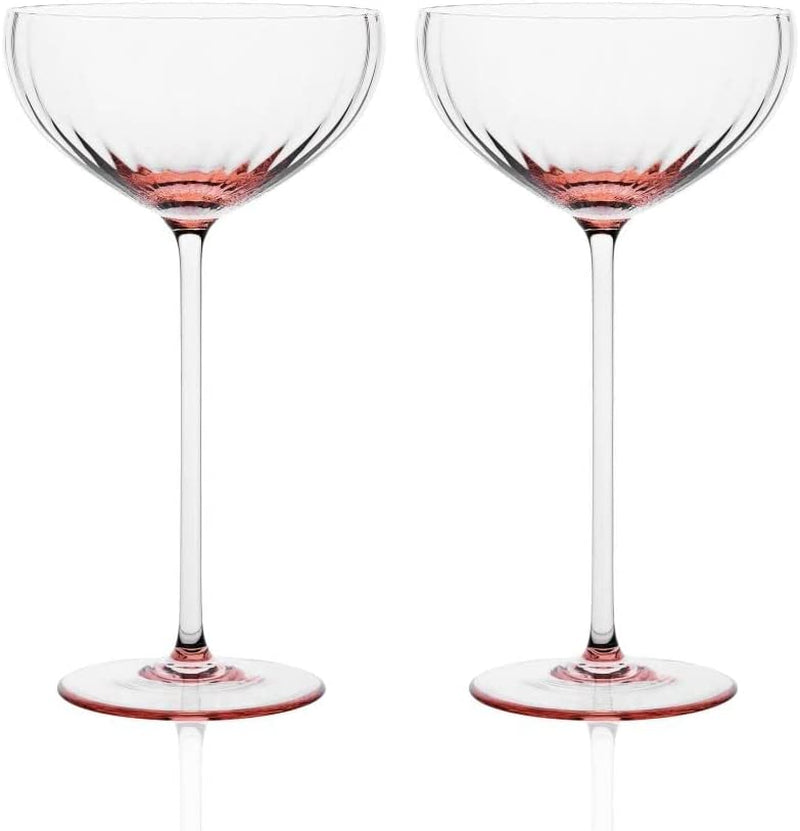 Sister.Ly Drinkware Pink Coupe Glasses / Pink Coupe Champagne Glasses, Set of 2, 8 Oz, Perfect for Cocktails, Mocktails, and Martinis, Great for Parties, Birthdays, Date Night, or Ladies Night