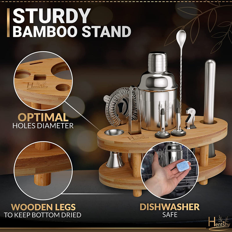 Cocktail Shaker Set Bartender Kit 14 Pc Includes Recipe Book Beautiful Gift Box/Storage Case- Stainless Steel Bar Tools Set with Bamboo Stand Cocktail Set & Bar Accessories Cocktail Kit by Hentshy Home & Garden > Kitchen & Dining > Barware Hentshy   