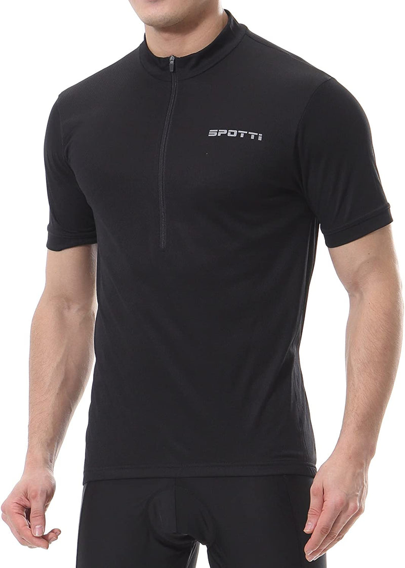 Spotti Men'S Cycling Bike Jersey Short Sleeve with 3 Rear Pockets- Moisture Wicking, Breathable, Quick Dry Biking Shirt Sporting Goods > Outdoor Recreation > Cycling > Cycling Apparel & Accessories Spotti Black Medium 
