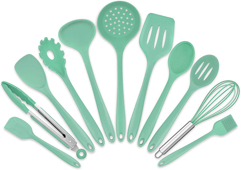 Homikit 5-Piece Kitchen Cooking Utensils Set, Black Silicone Slotted Turner Spatula Spoons for Nonstick Cookware, Dishwasher Safe Kitchen Tools for Cooking and Baking Home & Garden > Kitchen & Dining > Kitchen Tools & Utensils Homikit Green 11-Piece 