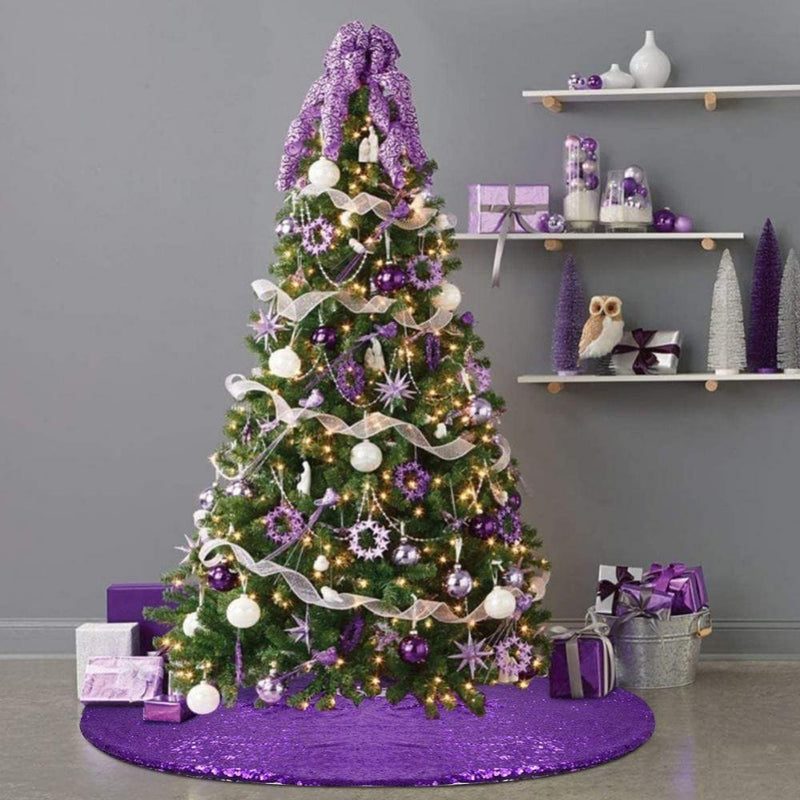 GOODLY Double Layers Christmas Tree Skirt with Sequins Festive Party Supplies Holiday Home Decoration Xmas Tree Skirt  Goodly 36" Purple 