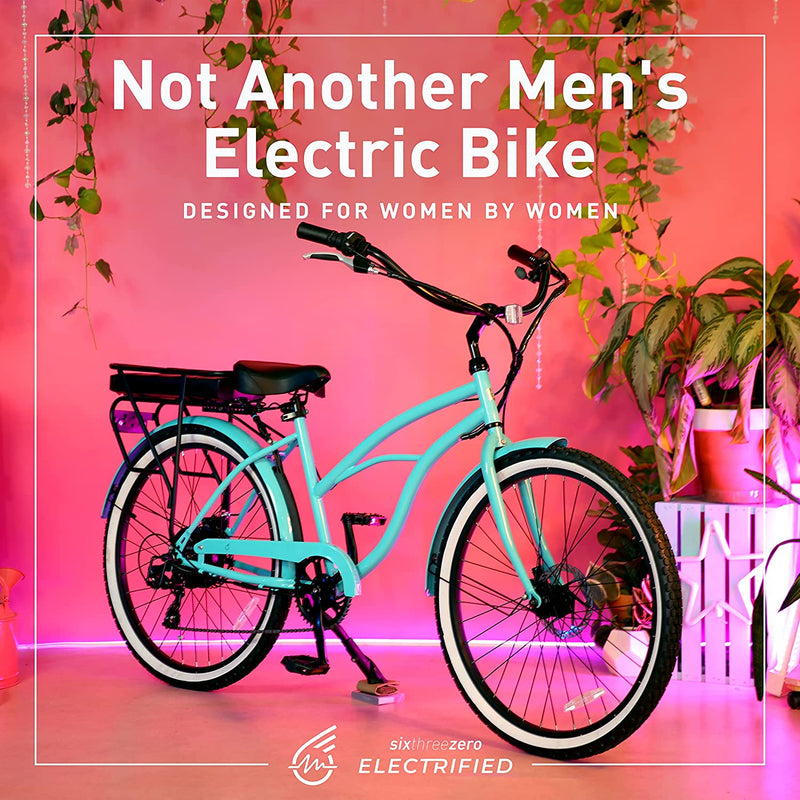 Sixthreezero Electric-Bicycles around the Block Women'S Ebike, 250/500 Watt Motor, 7-Speed Beach Cruiser Bicycle with Rear Rack, 26" Wheels, Multiple Colors