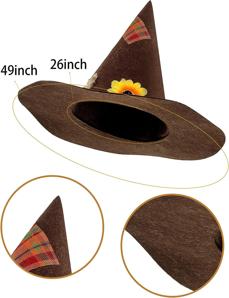 Geyoga 7 Pieces Scarecrow Costume Set Include Raffia Scarecrow Straw Kit Scarecrow Hat for Halloween Harvest Party Accessory