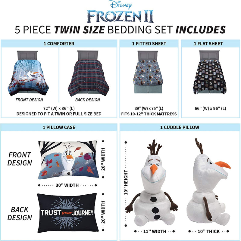Franco Kids Bedding Comforter with Sheets and Cuddle Pillow Bedroom Set, 5 Piece Twin Size, Disney Frozen 2 Olaf Home & Garden > Linens & Bedding > Bedding Franco   