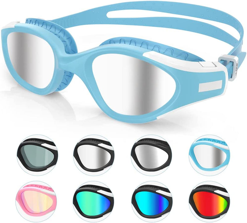 Findway Swim Goggles, Polarized Swimming Goggles Anti-Fog UV Full Protection No Leaking Wide Vision Adult Men Women Youth Sporting Goods > Outdoor Recreation > Boating & Water Sports > Swimming > Swim Goggles & Masks findway Blue White Fram Brown Silver Lens  