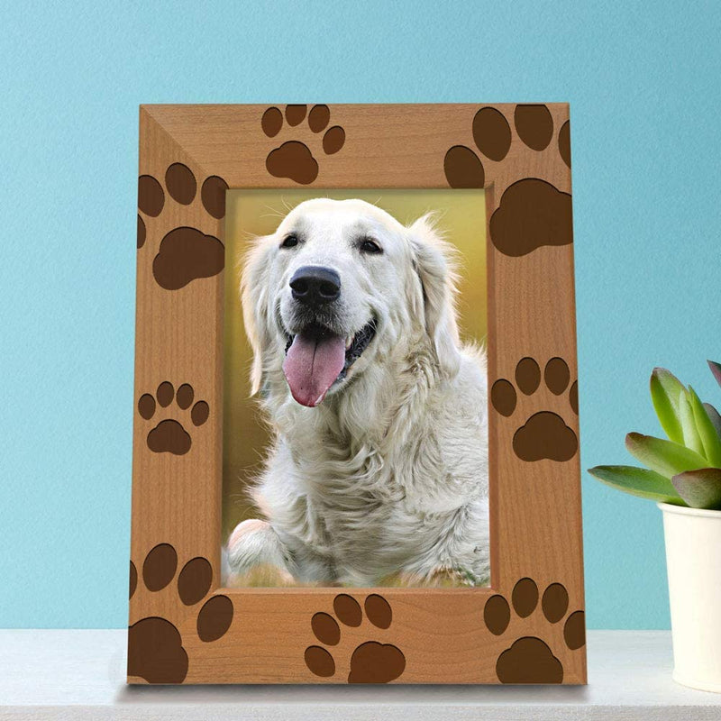 KATE POSH - Doggie Paw Engraved Natural Wood Picture Frame, Best Dog Ever, Memorial Dog Frame, Best Cat Ever, Memorial Cat Photo Frame (5X7-Vertical)