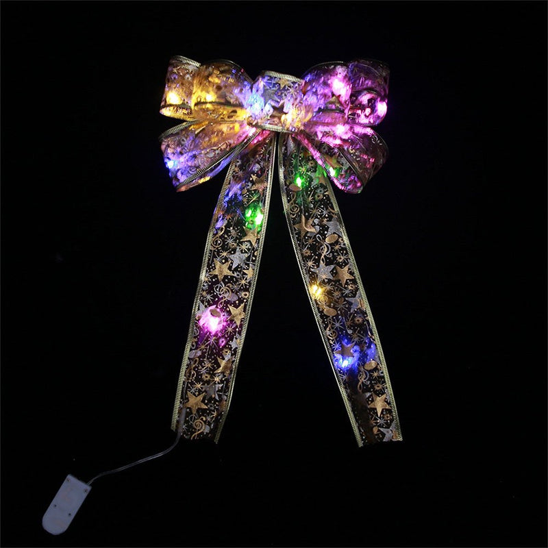 LED Lighted Bowknot Christmas Tree Topper Decorative Bows, Christmas Glitter Bow with Berries Pine Cones Needles for Indoor Outdoor Christmas Tree Parties Decorations Home & Garden > Decor > Seasonal & Holiday Decorations& Garden > Decor > Seasonal & Holiday Decorations USBERY B One Size 