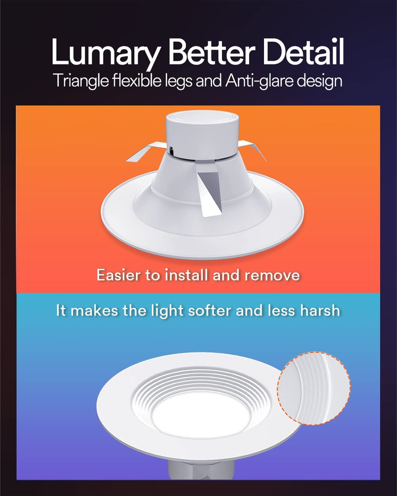 Lumary Smart Retrofit Recessed Lighting 5/6 Inch with Baffle Trim, 13W 1100LM Smart Can Lights 2700K-6500K CCT RGBWW Color Changing Wifi LED Downlight Work with Alexa/Google Assistant, 2PCS Home & Garden > Lighting > Flood & Spot Lights Lumary   