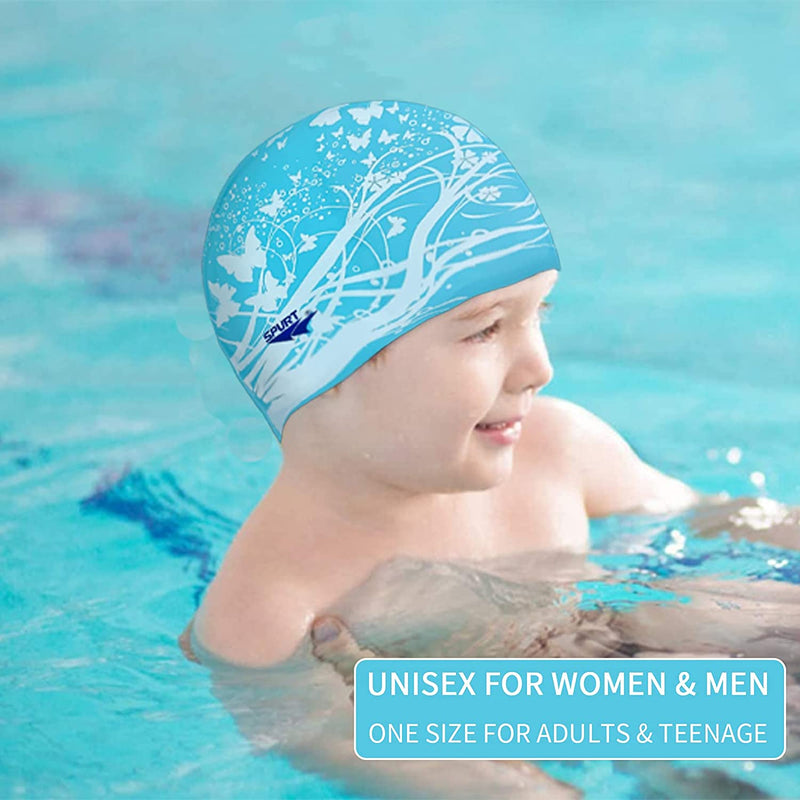 Moolecole Soft Waterproof Silicone Swim Cap Girls Summer Pool Sea Swimming Cap Bathing Haircare Hat for Long Hair Sporting Goods > Outdoor Recreation > Boating & Water Sports > Swimming > Swim Caps Moolecole   