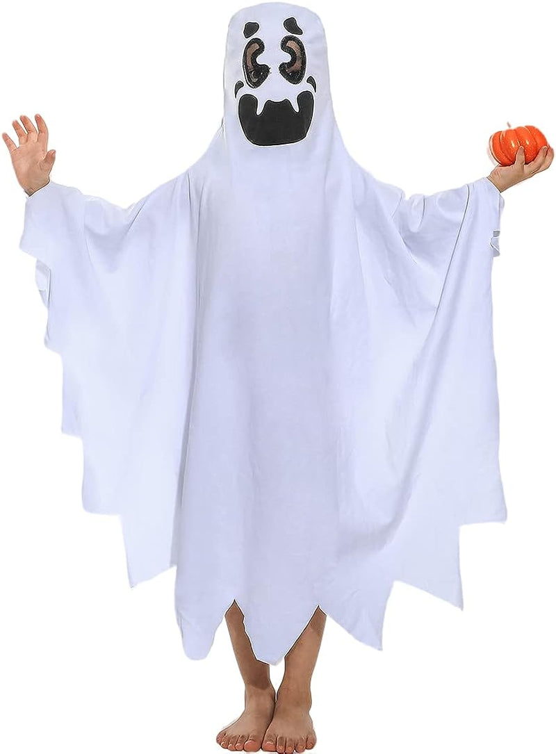 Noubeau Unisex Kid Ghost Costume Girl Halloween Fancy Dress Cosplay Boy White Boo Ghost Cloak Child Spooky Trick-Or-Treating  Noubeau White- 1 (4-6 Years)L 