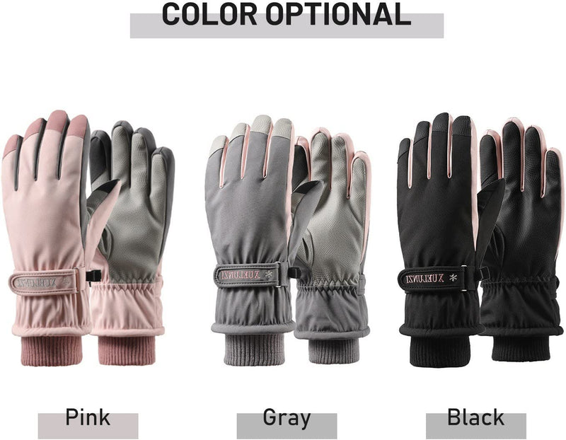 Women Cycling-Gloves Ski-Gloves Embroidery Full Finger Road Bike Thermal Mittens Touchscreen Winter Warm-Gloves Windproof Waterproof Mountain Riding Workout Motorcycle Running Skiing for Women
