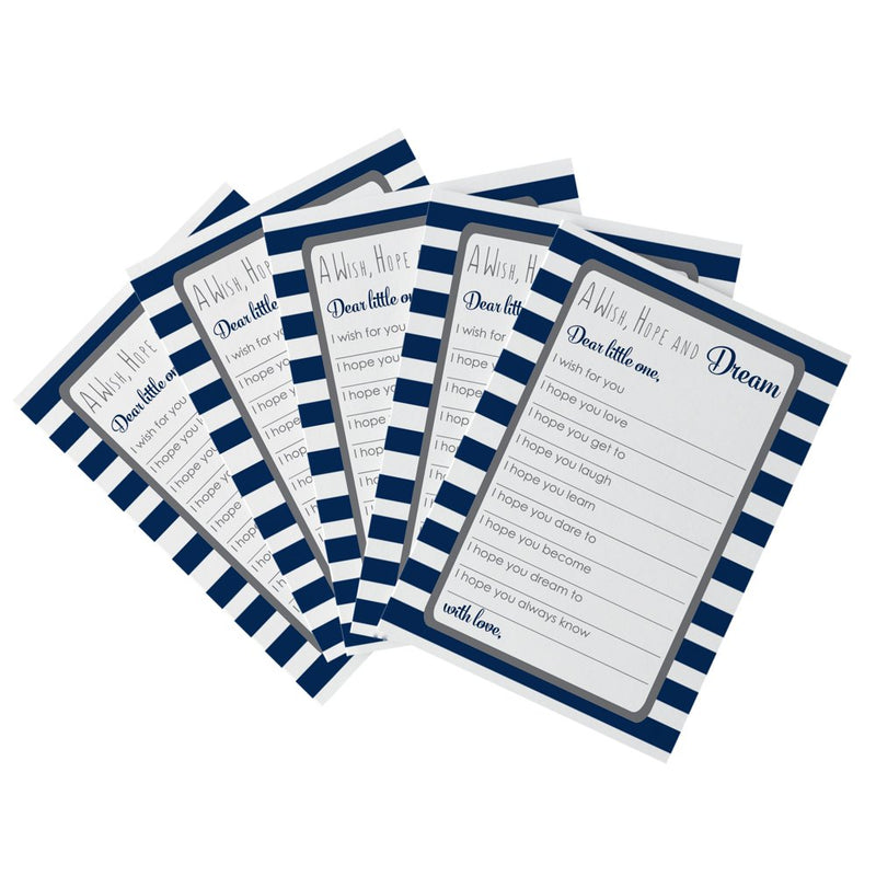 Navy Blue Stripe Wishes for Baby Shower Activity (20 Pack) Advice and Wish Cards Boys Wishing Well, Birthday Memory Classic Event Supply (4X6 Size) Paper Clever Party Arts & Entertainment > Party & Celebration > Party Supplies Paper Clever Party   