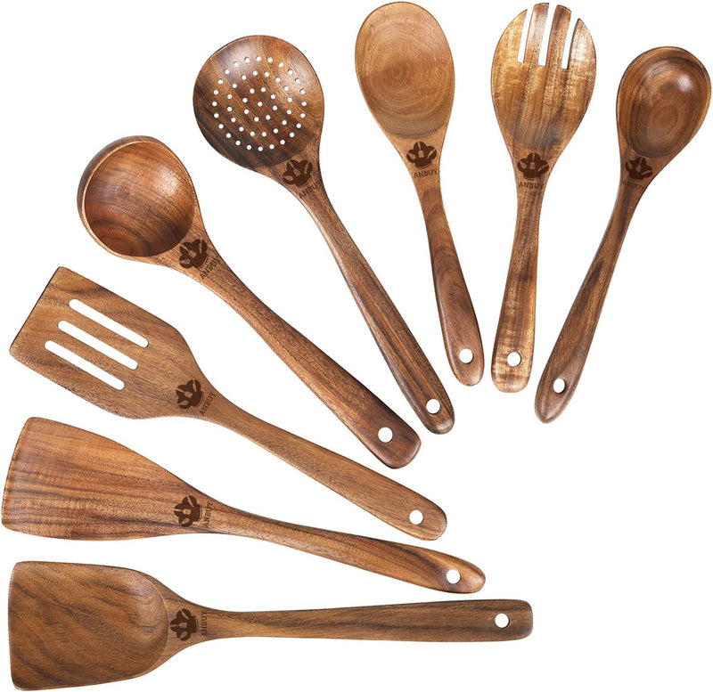 Spurtles Kitchen Tools as Seen on Tv, 5Pcs Spurtles Kitchen Tools as Seen on TV, Natural Teak Wooden Cooking Utensils, Slotted Spurtles Set with Hanging Hole, Heat Resistant Nonstick Home & Garden > Kitchen & Dining > Kitchen Tools & Utensils ANBUY 8 pcs kitchen utensils  
