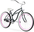 Firmstrong Urban Lady Beach Cruiser Bicycle (24-Inch, 26-Inch, and Ebike) Sporting Goods > Outdoor Recreation > Cycling > Bicycles Firmstrong Army Green/Pink Rims w/ White Seat 15.5inch/One Size 
