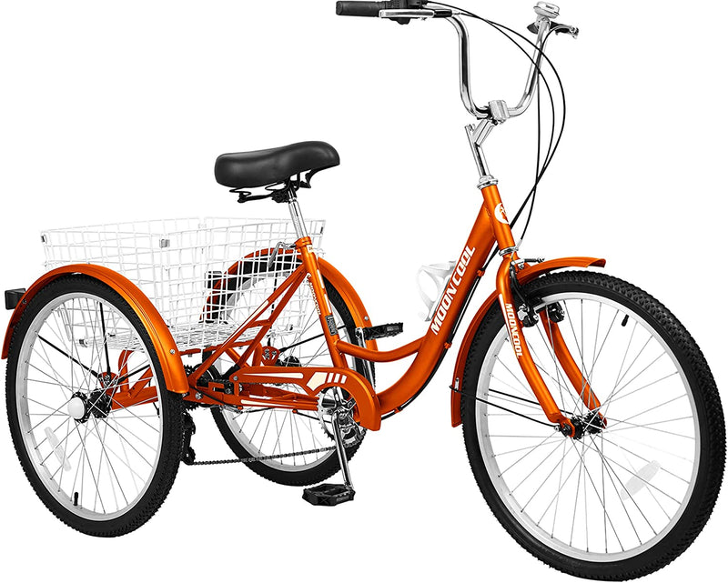 H&ZT Tricycle for Adults, 3 Wheeled Bikes for Adults，Trike Cruiser Bike, W/Large Basket & Maintenance Tools & Shimano Derailleur & Parking Brake Handle Sporting Goods > Outdoor Recreation > Cycling > Bicycles H&ZT Cruiser > warm juice 24" Cruiser 