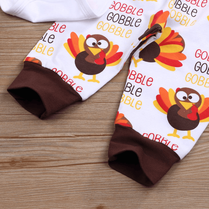 Baby Boy Girl My First Thanksgiving Outfits Turkey Print Romper Long Pants Hat Headband Clothes Set Home & Garden > Decor > Seasonal & Holiday Decorations& Garden > Decor > Seasonal & Holiday Decorations GRNSHTS   