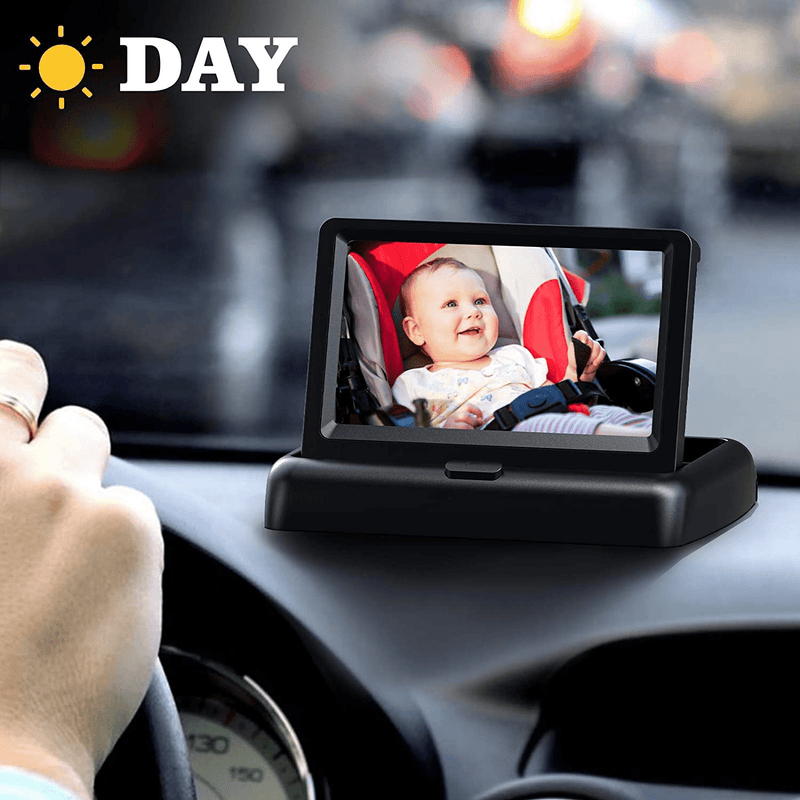 Baby Car Mirror, Car Baby Camera Monitor, Safety Car Seat Mirror Camera with 4.3'' HD, Wide Crystal Clear View, Night Vision, Not Need to Turn Around, Observe The Baby's Every Move at Any Time