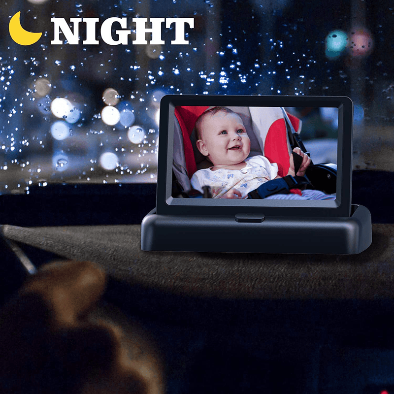 Baby Car Mirror, Car Baby Camera Monitor, Safety Car Seat Mirror Camera with 4.3'' HD, Wide Crystal Clear View, Night Vision, Not Need to Turn Around, Observe The Baby's Every Move at Any Time