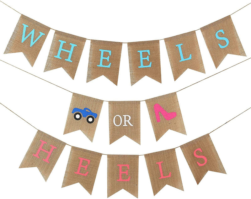 Baby Gender Reveal Party Supplies - Burlap Banner for Gender Reveal,Perfect Gender Reveal Ideas Theme, Boy or Girl Banner for Party Decorations, Unique Baby Shower Ideas (Touchdowns or Tutus Banner) Home & Garden > Decor > Seasonal & Holiday Decorations WAOUH Wheels Or Heels  