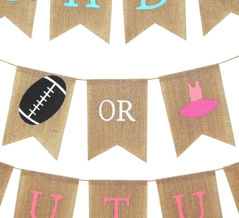 Baby Gender Reveal Party Supplies - Burlap Banner for Gender Reveal,Perfect Gender Reveal Ideas Theme, Boy or Girl Banner for Party Decorations, Unique Baby Shower Ideas (Touchdowns or Tutus Banner)