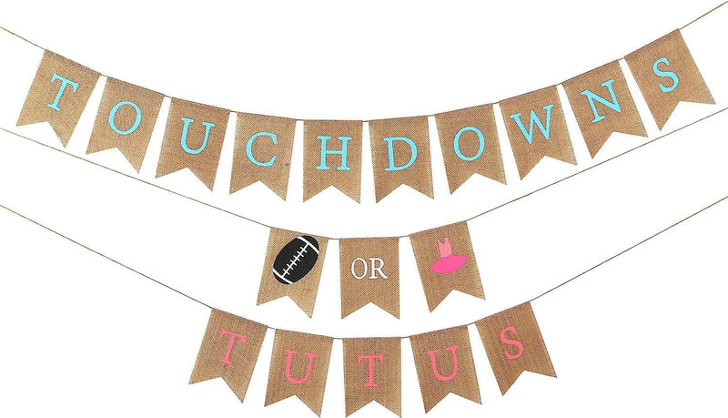 Baby Gender Reveal Party Supplies - Burlap Banner for Gender Reveal,Perfect Gender Reveal Ideas Theme, Boy or Girl Banner for Party Decorations, Unique Baby Shower Ideas (Touchdowns or Tutus Banner) Home & Garden > Decor > Seasonal & Holiday Decorations WAOUH Touchdowns Or Tutus Banner  