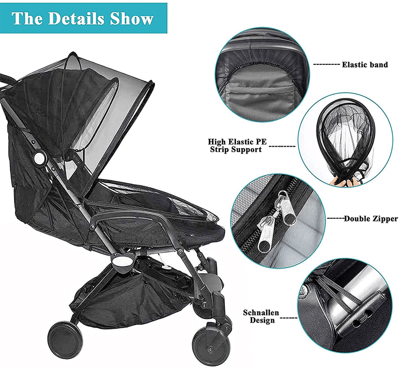 Baby Stroller Mosquito Nets, Universal Lock-Type Baby Stroller Mosquito Nets, Stretch Nets, Breathable and Folding Dual-Use Zipper Nets, Baby Car Seat Covers, Cradles (Black) Sporting Goods > Outdoor Recreation > Camping & Hiking > Mosquito Nets & Insect Screens naichi   