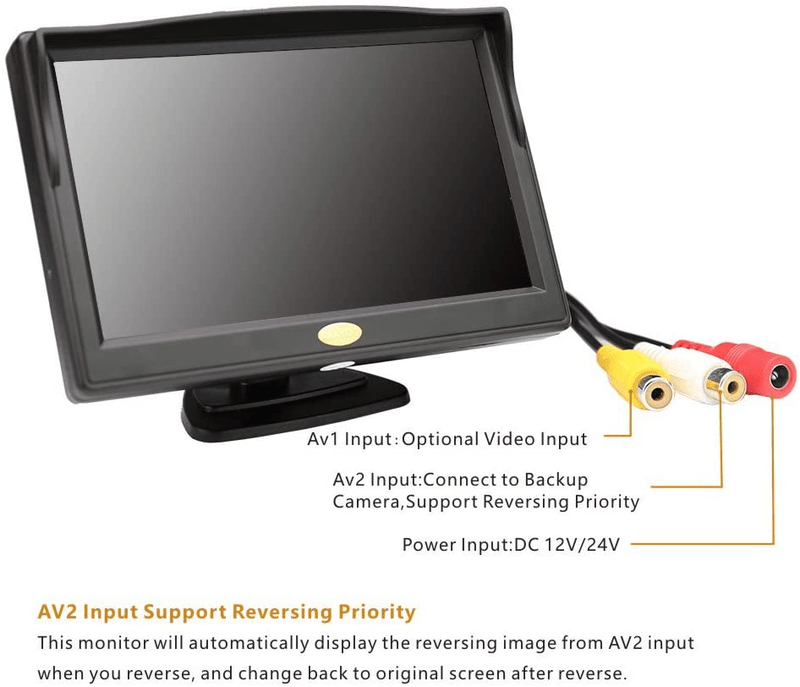 Backup Camera Monitor,RAAYOO S5-001 5 inch High Definition TFT LCD Monitor Display Screen for Car Rear View Camera with 2 Optional Bracket,2 Way Video Input,12V/24V(5 inch-01) Vehicles & Parts > Vehicle Parts & Accessories > Motor Vehicle Electronics > Motor Vehicle A/V Players & In-Dash Systems ‎No   