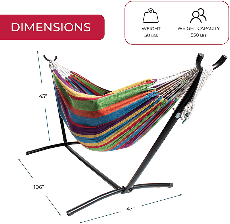 Backyard Expressions - 914922 - Caribbean Rainbow - Portable Double 2 Person Outdoor Hammock with Stand - Multicolor - 9 x 3 Foot Hammock
