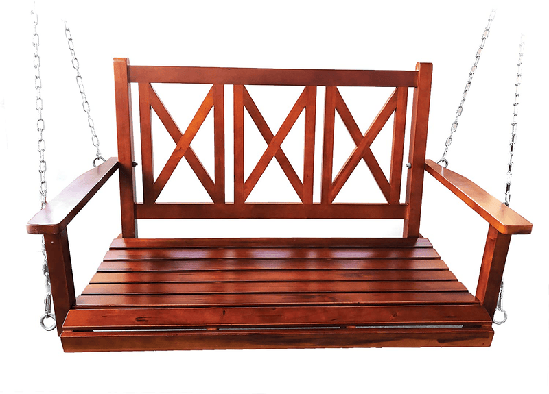 BACKYARD EXPRESSIONS PATIO · HOME · GARDEN 914894 4ft. Rustic Finished Fir Wood (2) Person Porch Swing | Capacity 450lbs, Mahogany Home & Garden > Lawn & Garden > Outdoor Living > Porch Swings Backyard Expressions   