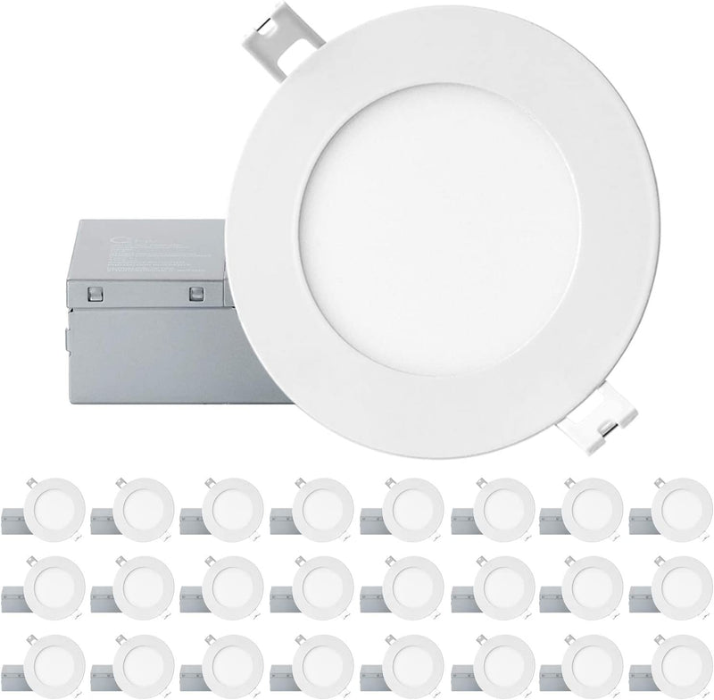 QPLUS 4Inch Dimmable LED Recessed Light, Ultra Thin Ceiling Lights with Junction Box, Canless Downlight, 10W=75W, 750LM, IC Rated, ETL, Energy Star, CSA Approved, Airtight, 4000K Bright White – 4PK Home & Garden > Lighting > Flood & Spot Lights QPLUS 4000K 24 Pack 