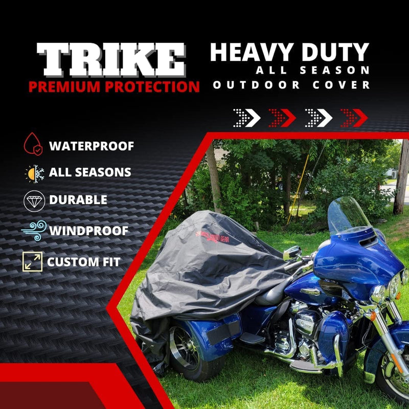 Badass Moto Ultimate for Harley Trike Cover Waterproof Fits Harley Davidson Trike Covers Motorcycle. HD Trike Cover for Harley Davidson Tri Glide Accessories. Taped Seams, Windshield Liner, Vents Sporting Goods > Outdoor Recreation > Winter Sports & Activities Badass Moto Gear   