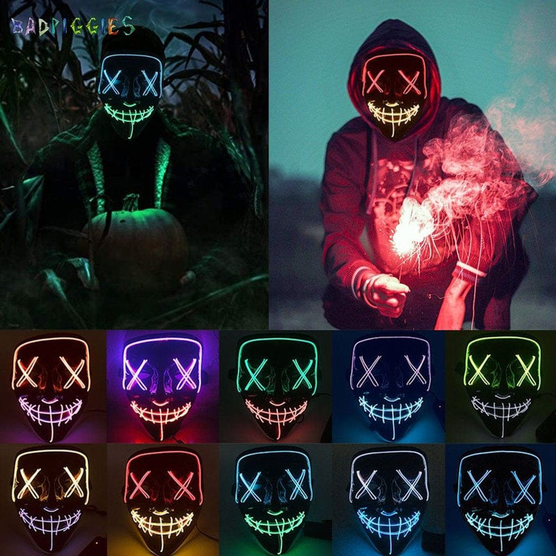 Badpiggies Double Color Scary Halloween LED Glow Mask EL Wire Light up the Purge Movie Festival Costume Party with Batteries (Ice Blue+Green) Apparel & Accessories > Costumes & Accessories > Masks BadPiggies White+Blue  