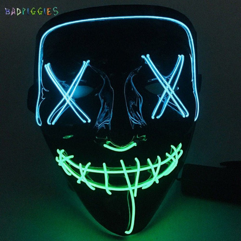 Badpiggies Double Color Scary Halloween LED Glow Mask EL Wire Light up the Purge Movie Festival Costume Party with Batteries (Ice Blue+Green) Apparel & Accessories > Costumes & Accessories > Masks BadPiggies   
