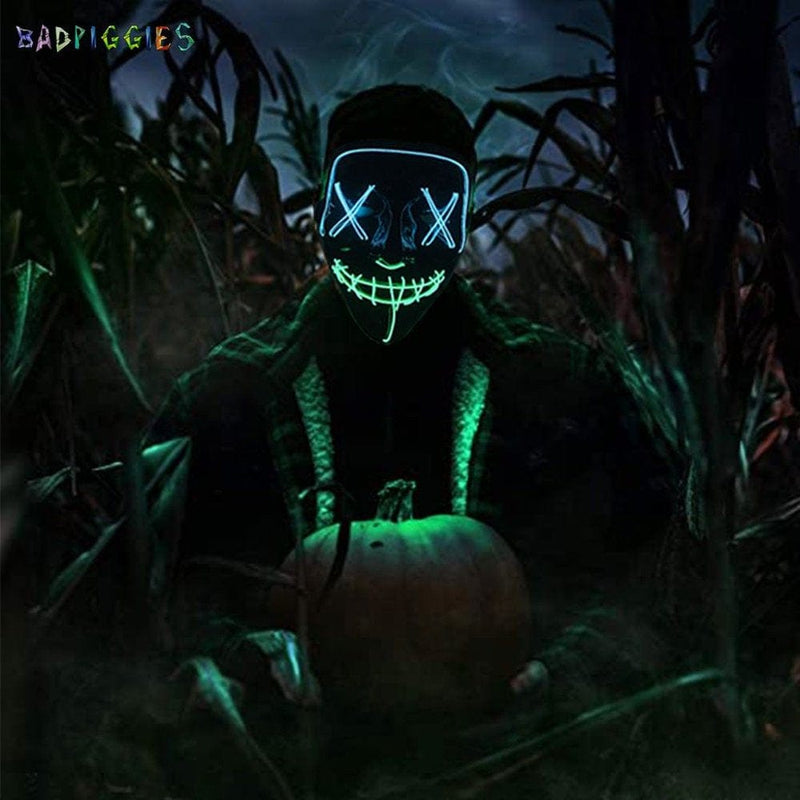 Badpiggies Double Color Scary Halloween LED Glow Mask EL Wire Light up the Purge Movie Festival Costume Party with Batteries (Ice Blue+Green) Apparel & Accessories > Costumes & Accessories > Masks BadPiggies   