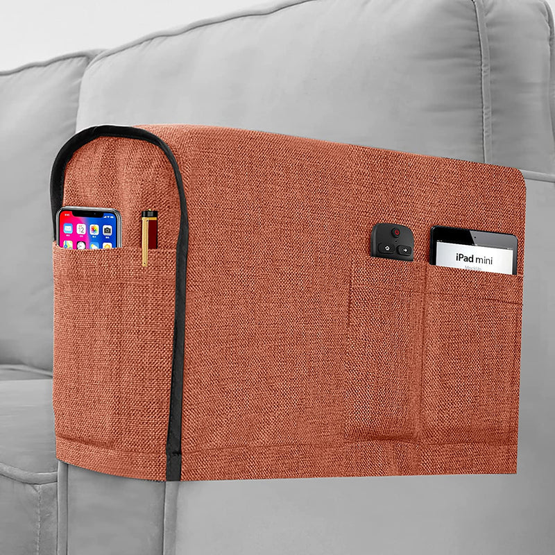 Joywell Linen Armrest Covers for Living Room Anti-Slip Sofa Arm Protector for Dogs, Cats, Pets Armchair Slipcover for Recliner with 4 Pockets for TV Remote Control, Phone, Set of 2, Black Home & Garden > Decor > Chair & Sofa Cushions Joywell Orange 6 inch width 