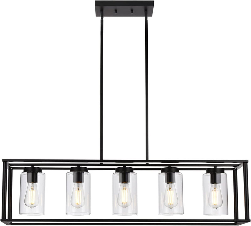 VINLUZ Single 1 Light Black and Brushed Nickel Modern Glass Pendant Light Industrial Modern Metal Chandelier with Clear Glass Shade for Dining Room Kitchen Island Foyer Cafe Home & Garden > Lighting > Lighting Fixtures VINLUZ Black 5 Light 