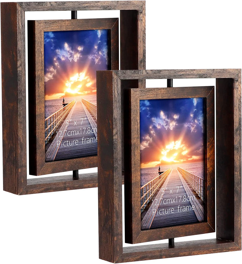 EXYGLO 2 Pack 8X10 Rustic Rotating Floating Picture Frames, Photo Frames for Vertical or Horizontal Tabletop Display, Brown Home & Garden > Decor > Picture Frames EXYGLO Brown 5X7 inch 
