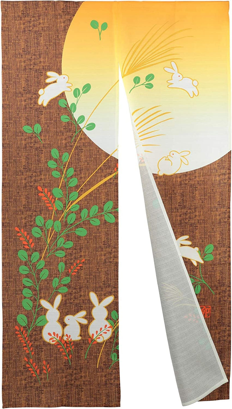 BAIHT HOME Japanese Noren Door Curtain Tapestry Running Rabbit under Moon Doorway Curtain Room Divider Yellow 33X59 Inch Home & Garden > Decor > Window Treatments > Curtains & Drapes BAIHT HOME Yellow  