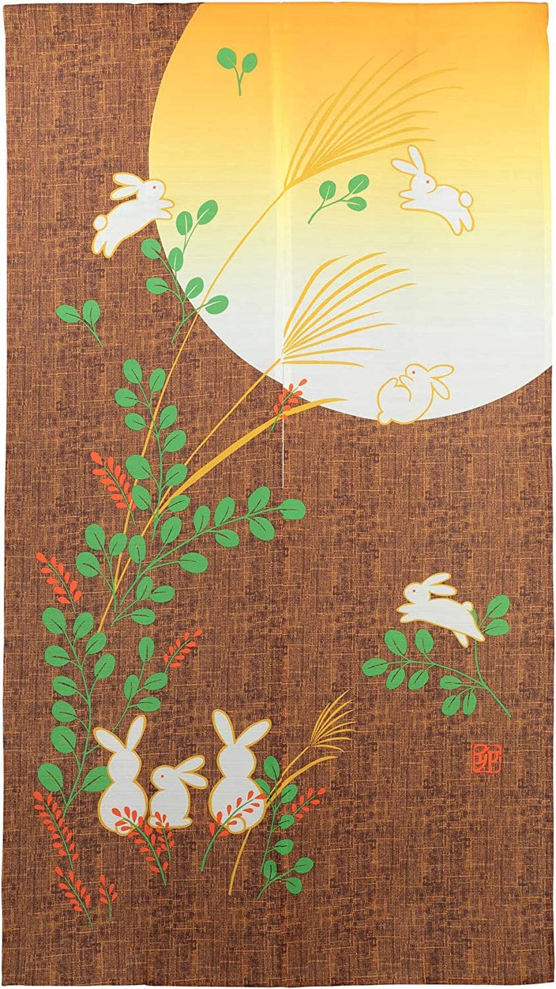 BAIHT HOME Japanese Noren Door Curtain Tapestry Running Rabbit under Moon Doorway Curtain Room Divider Yellow 33X59 Inch Home & Garden > Decor > Window Treatments > Curtains & Drapes BAIHT HOME   